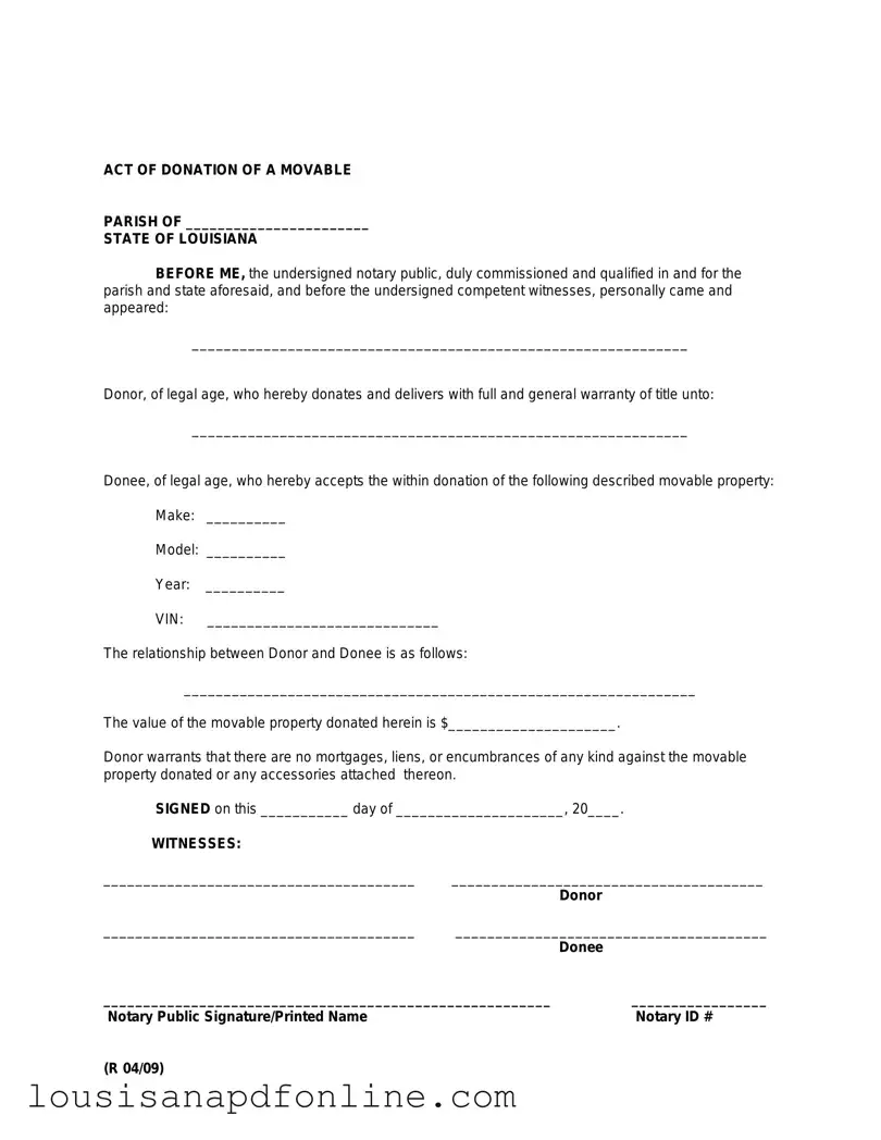 Free Louisiana act of donation Form
