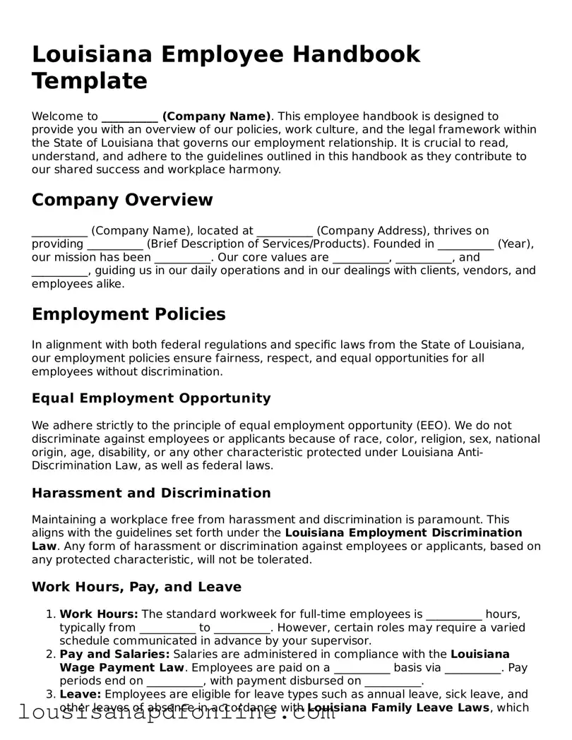 Legal Employee Handbook Form for the State of Louisiana