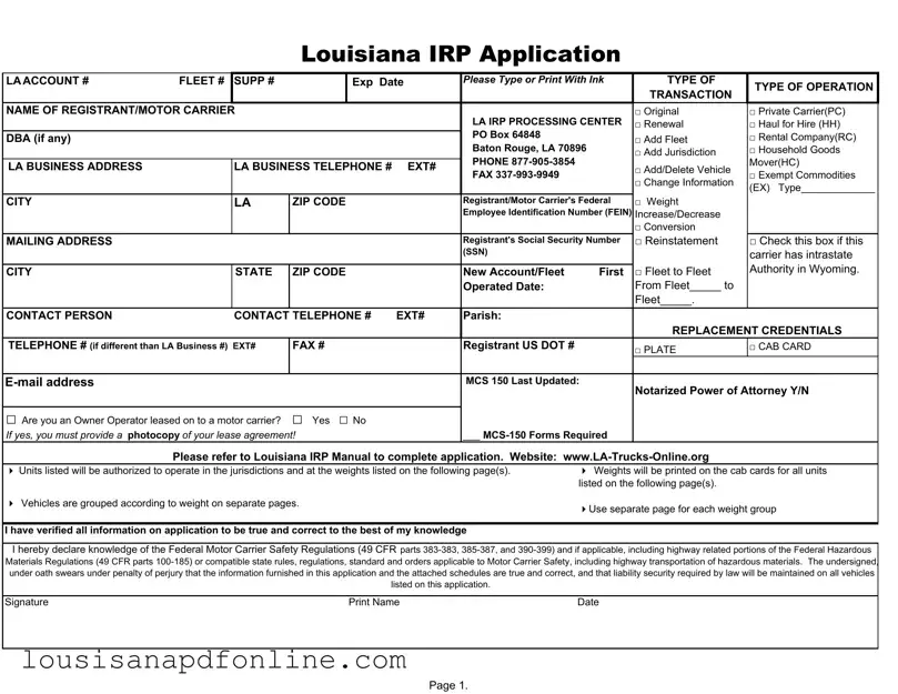 Free Louisiana Irp Application Form