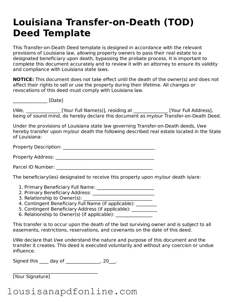 Legal Transfer-on-Death Deed Form for the State of Louisiana