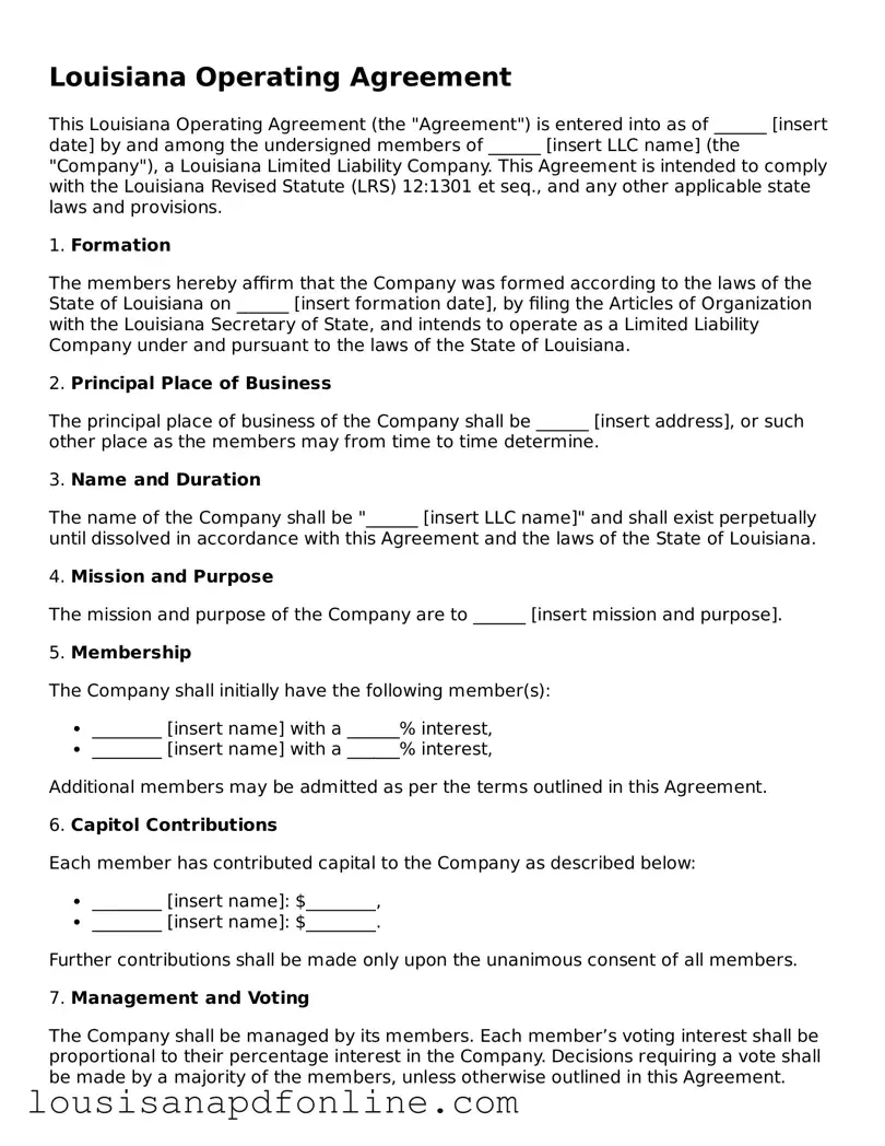 Legal Operating Agreement Form for the State of Louisiana
