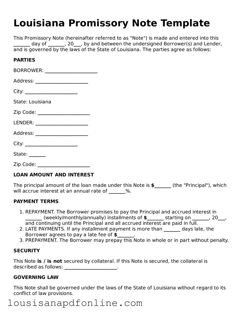 Legal Promissory Note Form for the State of Louisiana
