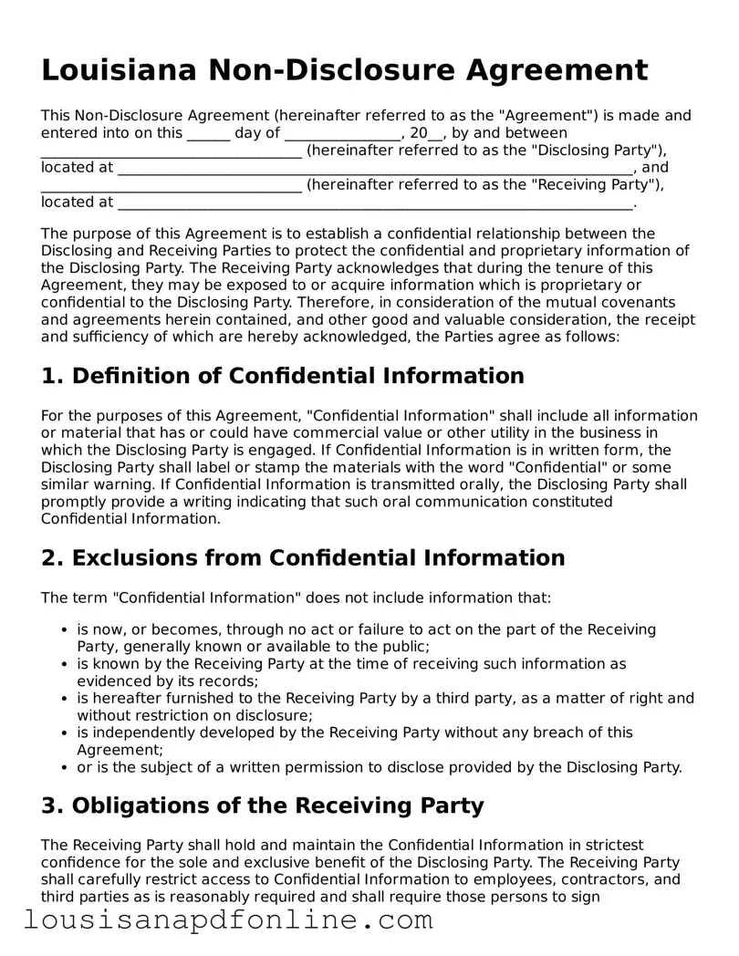 Legal Non-disclosure Agreement Form for the State of Louisiana