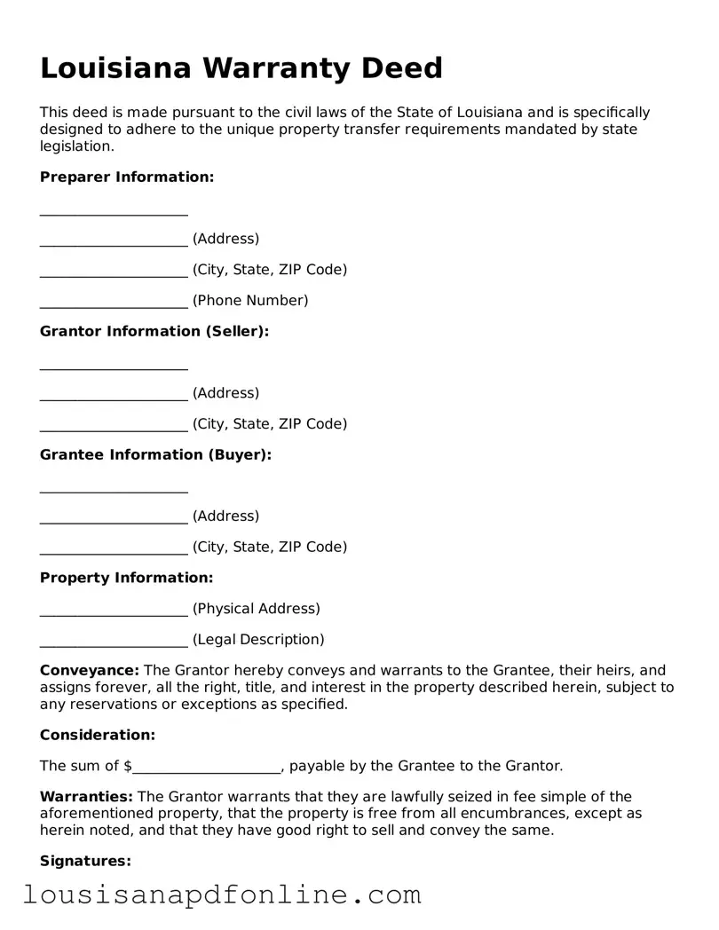 Legal Deed Form for the State of Louisiana