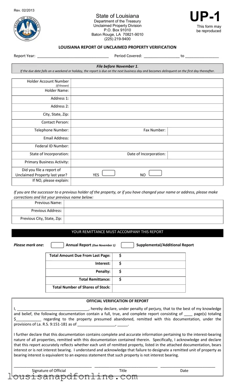Free Louisiana Up 1 Form