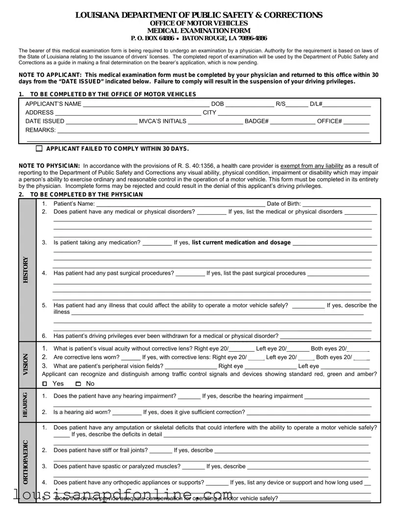 Free Medical Examination Louisiana Form