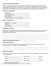 Legal Small Estate Affidavit Form for the State of Louisiana