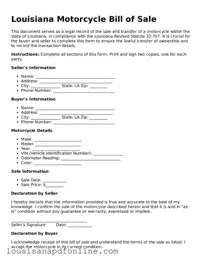 Legal Motorcycle Bill of Sale Form for the State of Louisiana