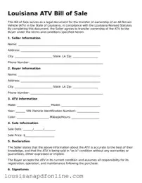 Legal ATV Bill of Sale Form for the State of Louisiana