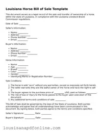 Legal Horse Bill of Sale Form for the State of Louisiana