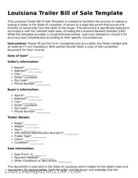 Legal Trailer Bill of Sale Form for the State of Louisiana