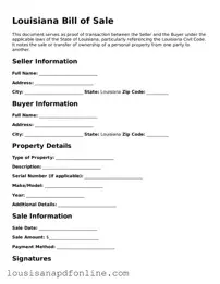 Legal Bill of Sale Form for the State of Louisiana