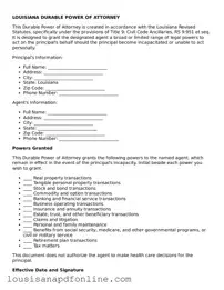 Legal Durable Power of Attorney Form for the State of Louisiana