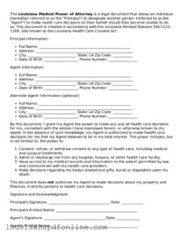 Legal Medical Power of Attorney Form for the State of Louisiana