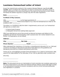 Legal Homeschool Letter of Intent Form for the State of Louisiana