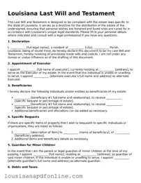Legal Last Will and Testament Form for the State of Louisiana