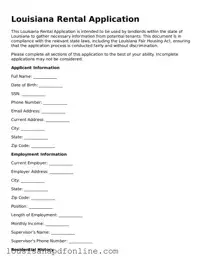 Legal Rental Application Form for the State of Louisiana