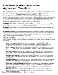 Legal Marital Separation Agreement Form for the State of Louisiana