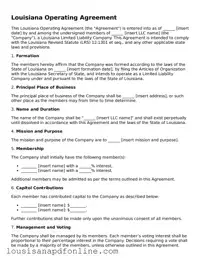 Legal Operating Agreement Form for the State of Louisiana