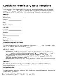 Legal Promissory Note Form for the State of Louisiana