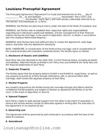 Legal Prenuptial Agreement Form for the State of Louisiana