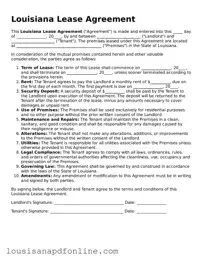 Legal Lease Agreement Form for the State of Louisiana
