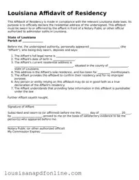 Legal Affidavit of Residency Form for the State of Louisiana