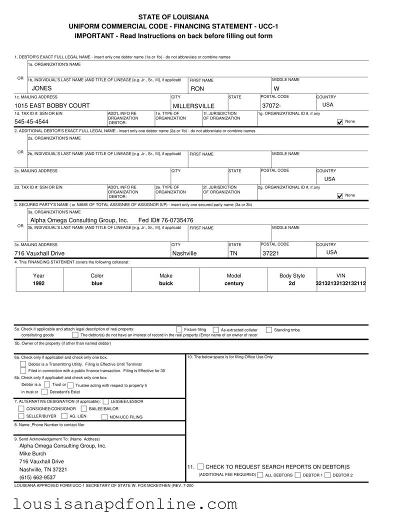 Free Ucc 1 Louisiana Form